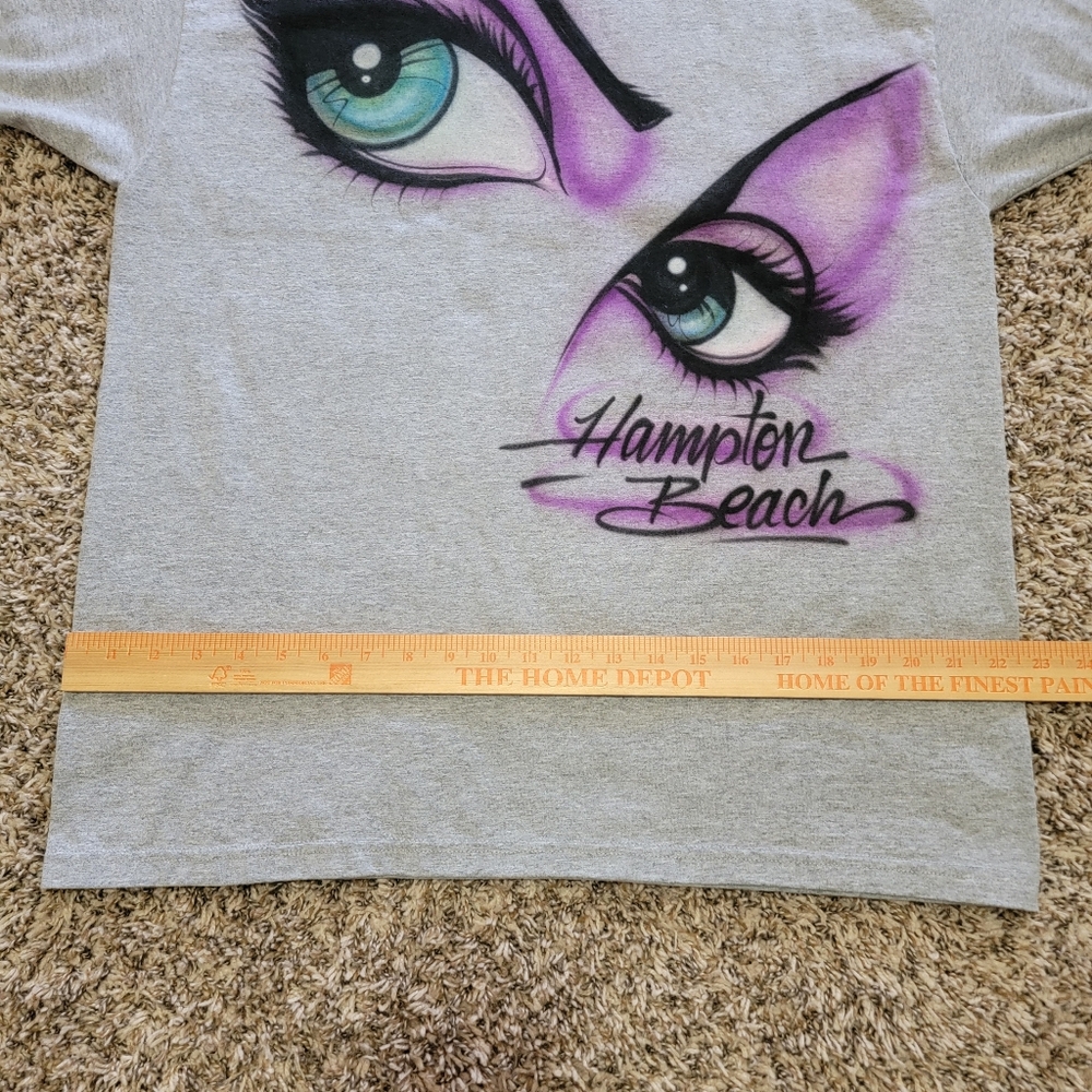 Fruit of the Loom Hampton Beach Airbrush Eye Makeup Heather Grey Gray Purple Tee - Picture 10 of 11